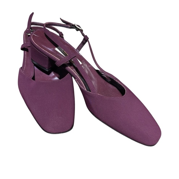 Talbots Fabric Block Heel Almond Toe Sling Back Leather Sole Size 7.5M Italy - Picture 2 of 8